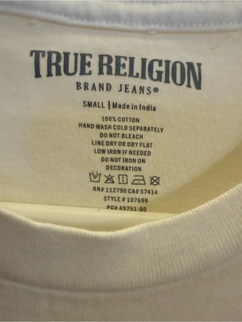 True Religion Buddha Pocket Tee White Short Sleeve Shirt, Size Small